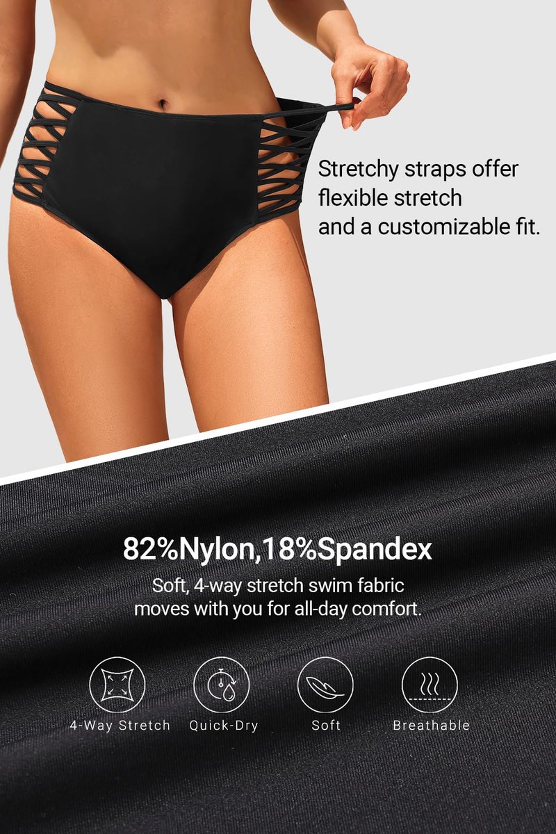 Holipick Women Black High Waisted Bikini Bottoms Tummy Control Swimsuit Bottoms Strappy Swim Bottom XL - Image 3